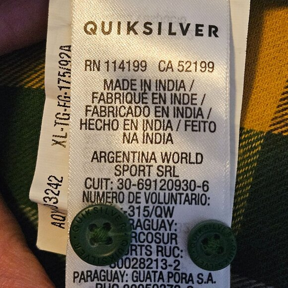 Quiksilver Mens Plaid Flannel Shirt Yellow/Green Long Sleeve Button-Up XL - Picture 13 of 16